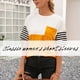 thumbnail image 3 of Camiseta de mujer Bloque de color a rayas Manga corta Cuello redondo Top suelto, Amarillo, M Vogacara AP001245-14, 3 of 7