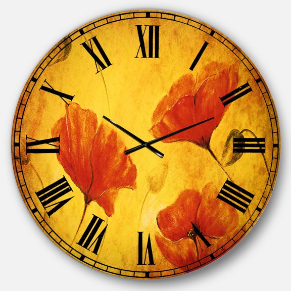 Red Poppy Flower' Floral Oversized Metal Clock