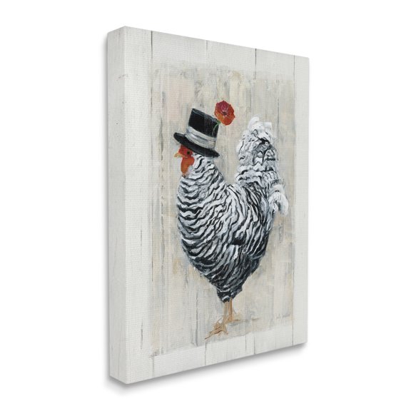 Stupell Industries Traditional Farm Chicken in Black Hat Chic Bird Animals & Insects Painting Gallery Wrapped Canvas Print Wall Art, 24 x 30