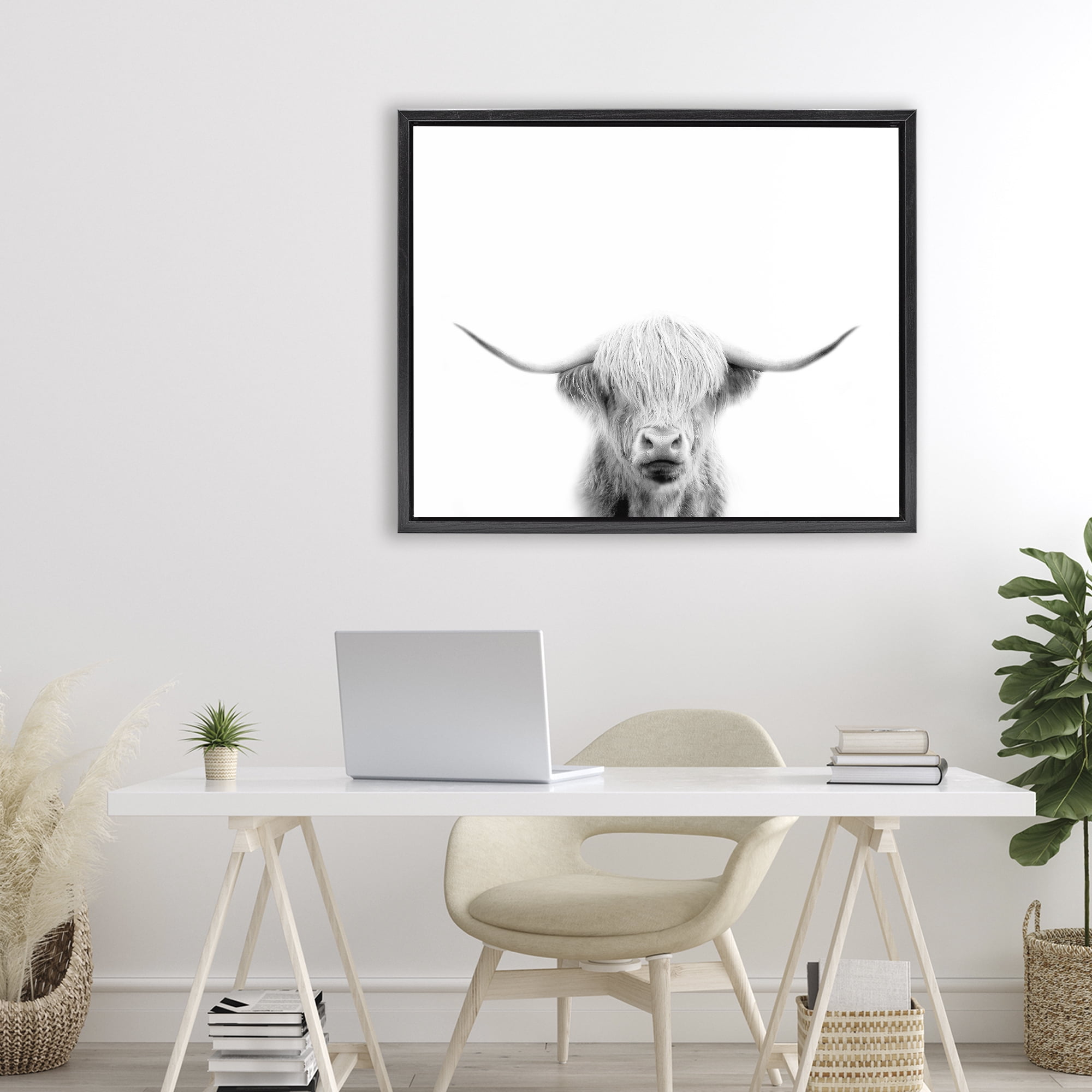 Stupell Industries Scottish Cow Portrait Black Framed Floater Canvas Wall Art, design by Leah Straatsma