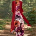 thumbnail image 2 of Robes d'Été pour Femmes 2022 Robe Décontractée pour Femmes à Imprimé Robe à Col Rond Robe à Manches Robe à Demi-Manches Cardigan Châle en Mousseline Ensemble de Deux Robes, 2 of 8