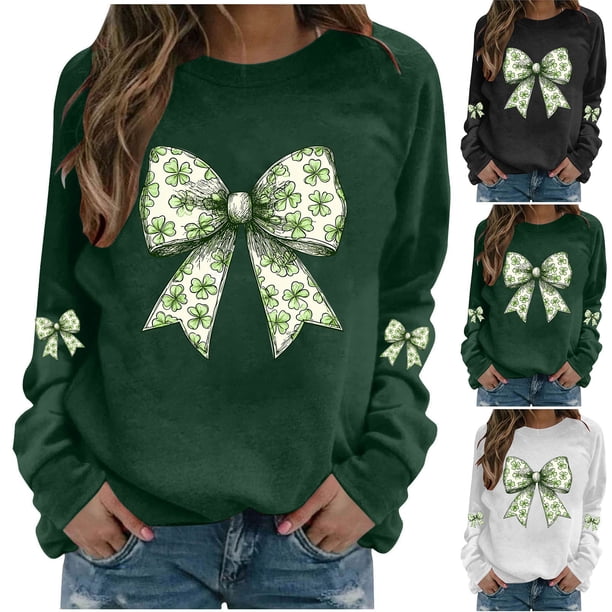 RKSTN Women's St Patrick's Day Sweatshirt Plus Size Crewneck Irish Gift St Patricks Luckys Shamrocks Graphic Print Hoodless Sweatshirts Top Womens Casual Round Neck Loose Fits Long Sleeve T Shirts