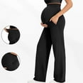 thumbnail image 4 of purcolt Women's Maternity Pants High Waist Straight Wide Leg Over The Belly Yoga Pants Stretchy Soft Pregnancy Pants Lounge Trousers with Pockets, 4 of 8