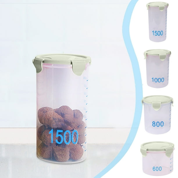Tarro de plástico para almacenar alimentos | Contenedor redondo graduado hermético con tapa cerrante de silicona | Recipiente multiusos transparente para cereales, snacks, yogur y queso