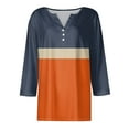 thumbnail image 4 of JULMCOMO 3/4 Sleeve T Shirts for Women Dressy Casual V Neck Button down T Shirts Summer Striped Color Block Print Half Sleeve Tops Boho Loose Pullover Navy S, 4 of 5