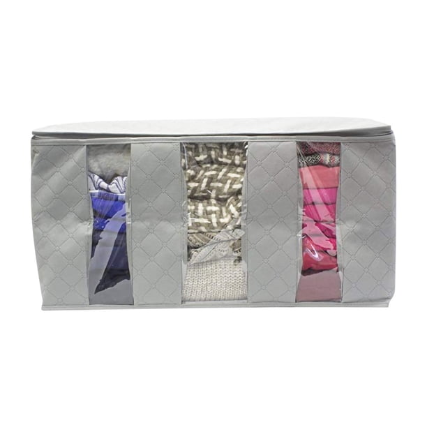 Bolsa grande de almacenamiento para ropa y ropa de cama - Organizador plegable de armario con ventana transparente, 61x33x31cm, gris o azul, 1-pack