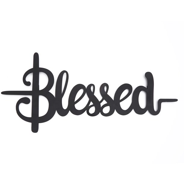 Inspirational Metal Wall Hanging Religious Accent Words Blessed