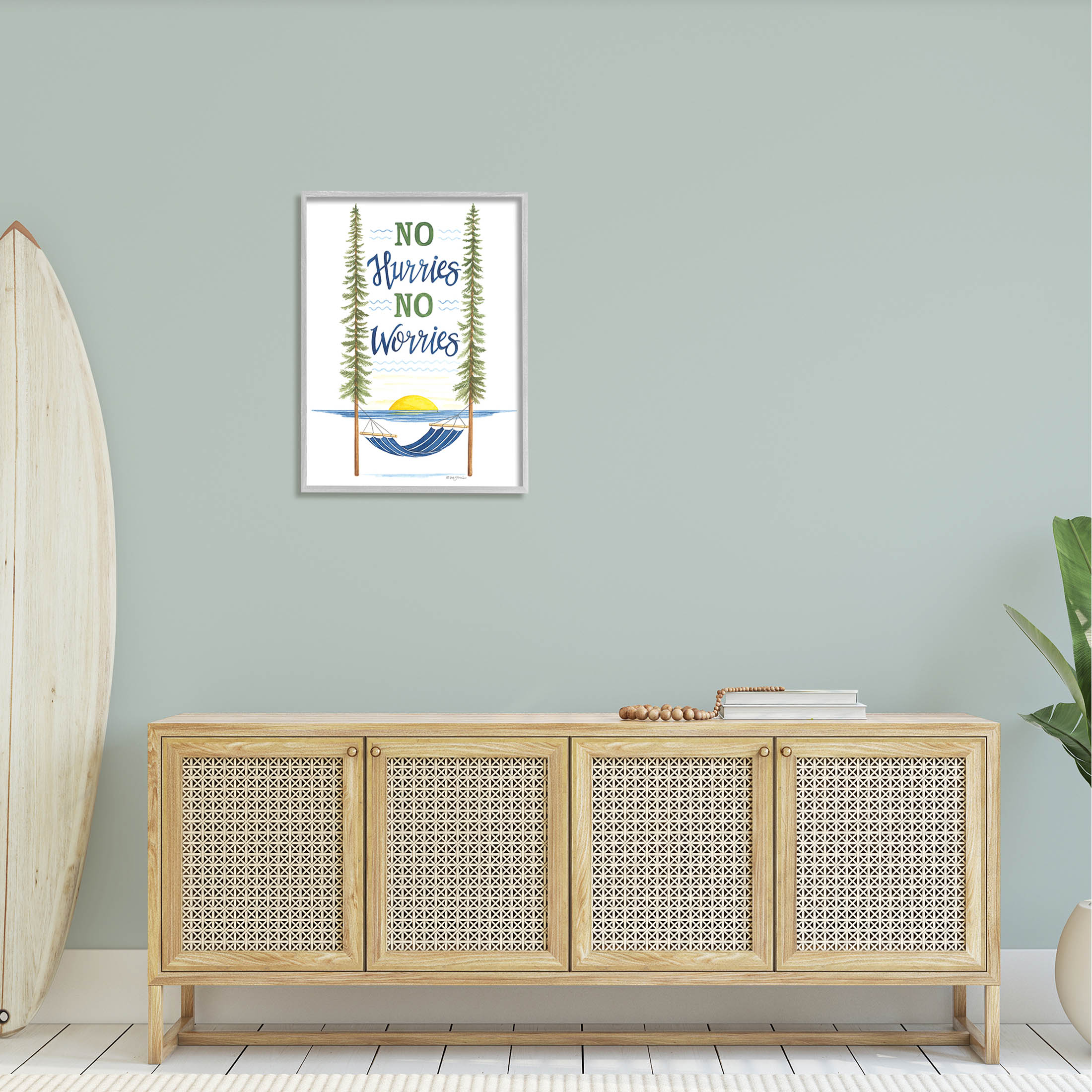 No Hurries Worries Hammock Scene Inspirational Graphic Art Gray Framed Art Print Wall Art