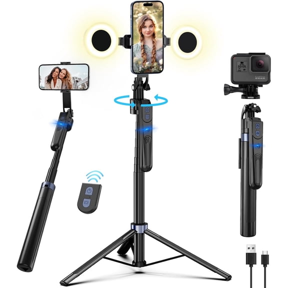 70" Auto Face Tracking Tripod for iPhone,360 Rotation Travel Selfie Stick Stand,Face Tracking Phone Tripod with Light and Remote,Applied to Tiktok YouTube Vlog Video Recording