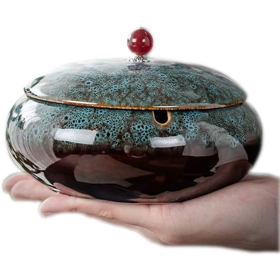 5.7" Ceramic Ashtray with Lids Windproof Cigarette Ashtray for Indoor or Outdoor Use Ash Holder for Home Office Decoration