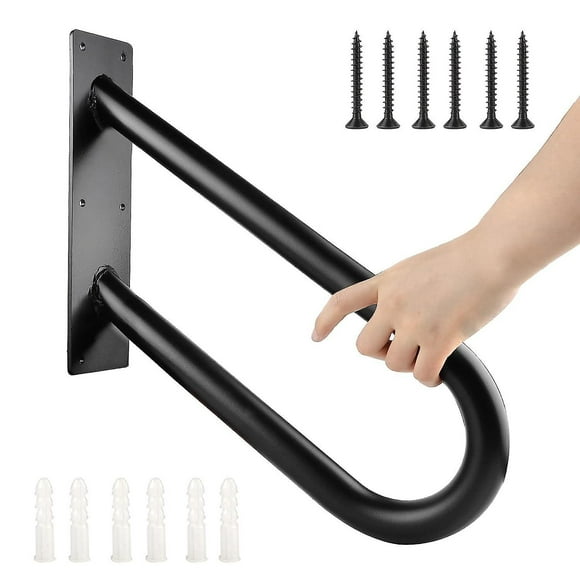 Lishi Black U-Shaped Handrail for 1-2 Outdoor Steps, 20" Stair Railing, Garage Safety Grab Bar