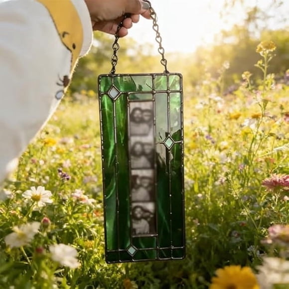 Marco de fotos colgante vertical de vidrio de colores, largo y delgado, para pared.