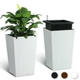 thumbnail image 2 of Kojooin 16” Tall Rattan Planter Set of 2 Outdoor and Indoor Plant Pots with Water Level Monitor & Wheels, Large Flower Pot with 2 Trays for Patio, Porch, Living Room, or Home Office, 2 of 9
