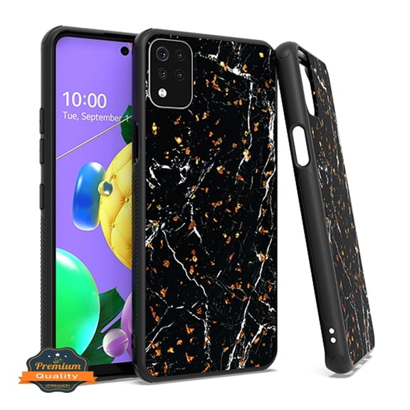 Xpression Case for LG K53, LG K52 Marble Fashion Stone Stylish Flake Glitter Bling Hybrid Slim TPU Rubber Hard PC Protection Phone Cover [Marble Black]