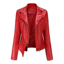 Babysbule Winter Jackets for Women Women's Slim Leather Stand Collar Zip Motorcycle Suit Belt Coat Jacket Tops