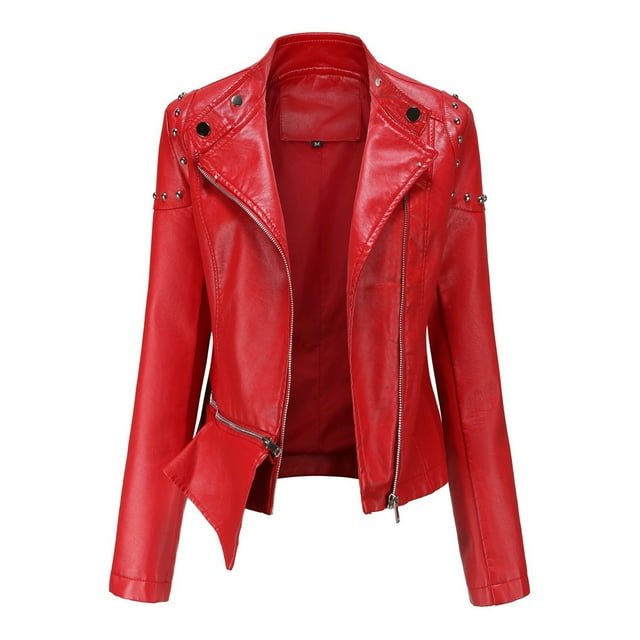 Chaquetas para mujer Slim Leather Stand Collar Zip Motocicleta Traje Cinturón Abrigo Chaqueta Tops Odeerbi ODB-3