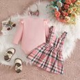 thumbnail image 3 of HCNTES Baby Girl Winter Clothes Baby Girl Clothes Fall Winter Outfit Long Sleeve Ruffle Solid Romper Plaid Skirt Bow Headband 3 Pcs Set, 3 of 8