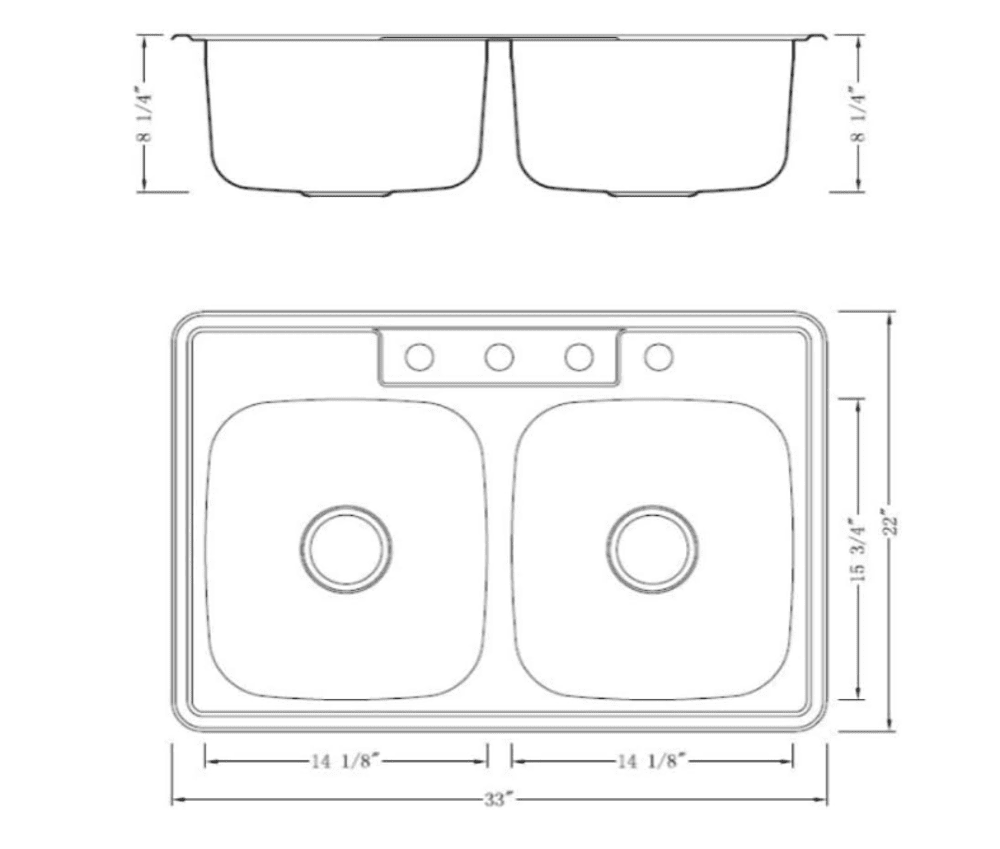 Magnolia Sinks Kitchen Sink Stainless Steel Drop In Top Mount 33" x 22", 4 hole (33 inch Drop-in Topmount 50/50 Double Bowl with Strainers) Self Rimming