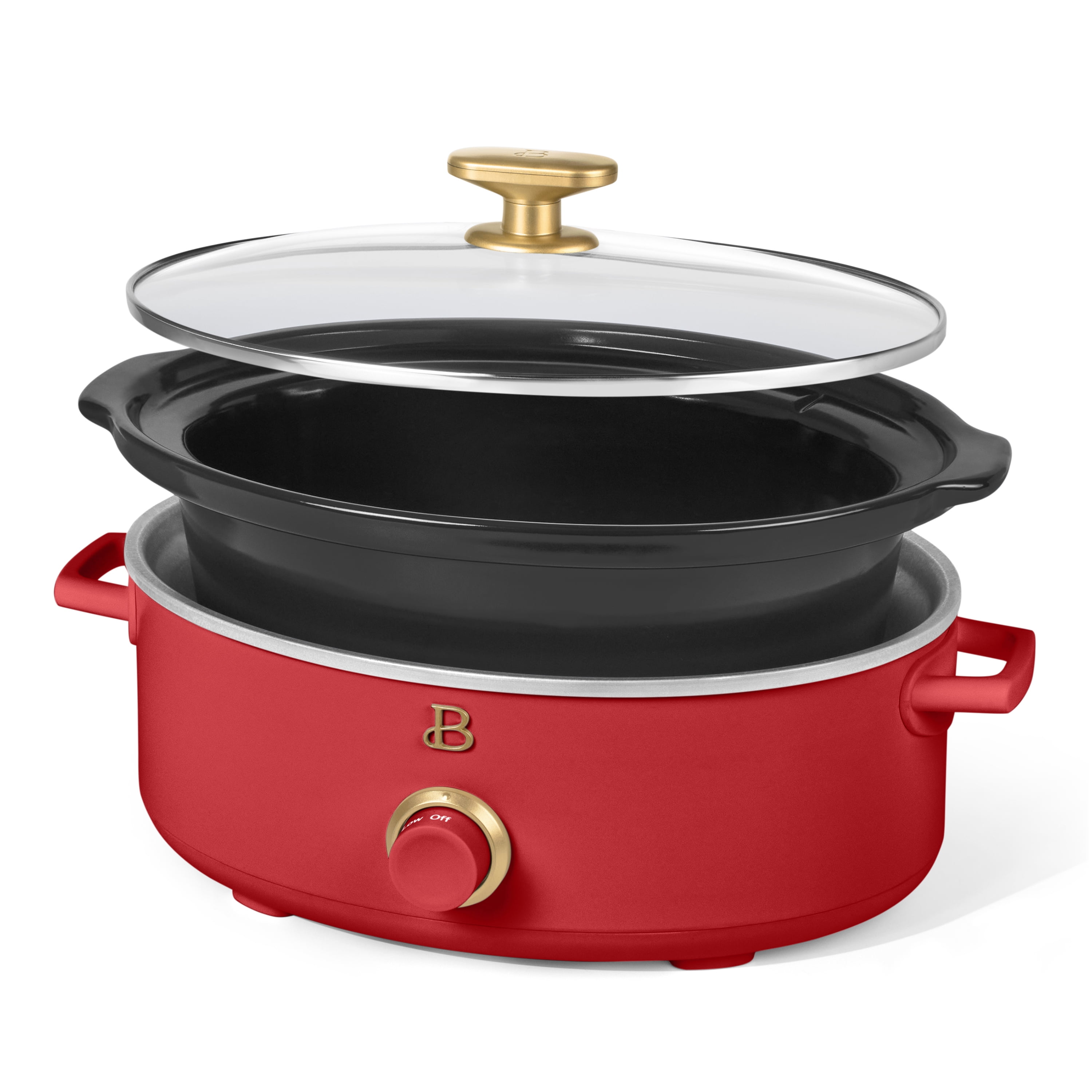Beautiful 2.5 Qt Dip and Serve Manual Slow Cooker, Tomato Red by Drew Barrymore