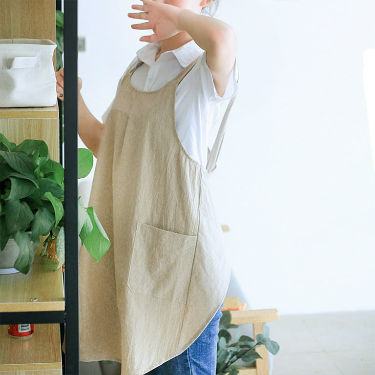 NEWGEM Cotton Linen Criss Cross Back Apron with Pockets for Women Japanese  Korean Cute Style Smock Pinafore for Kitchen