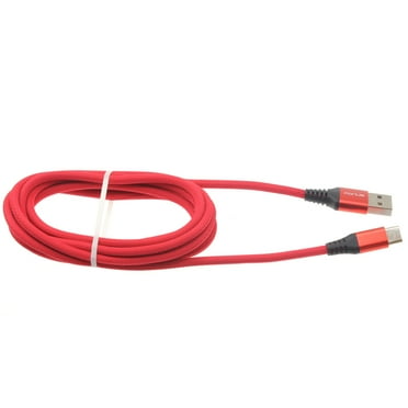 Red 10ft USB-C Cable For Verve Connect, ZMax 11 - Type-C Charger Cord Power Wire Long Braided Fast Charge Sync High Speed for Consumer Cellular Verve Connect, ZMax 11