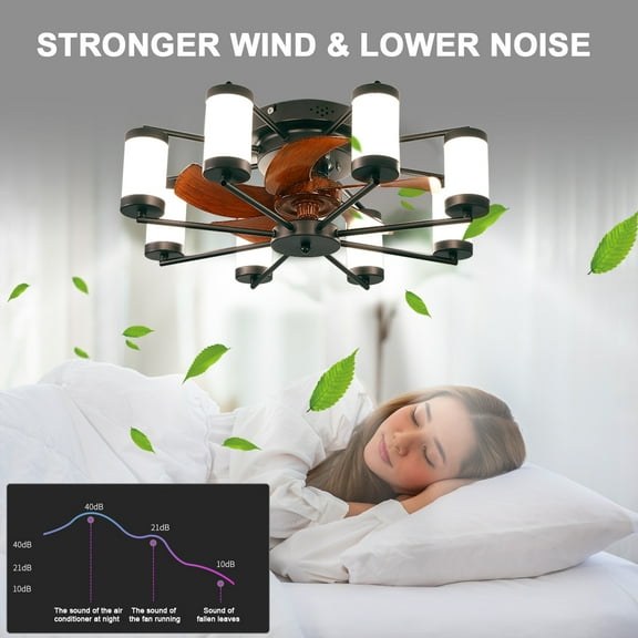 Ceiling Fan with Light, 24" Ceiling Fan with Remote Control, Modern Chandelier Fan, Acrylic Lampshade Fan Light for Bedroom, Living Room, Small LED Ceiling Light Fixture