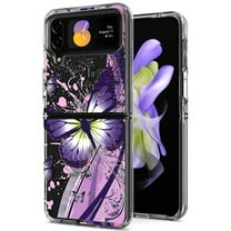 Butterfly Series Dual Layer Transparent Hybrid Case for Samsung Galaxy Z Flip 4 - Purple Pink