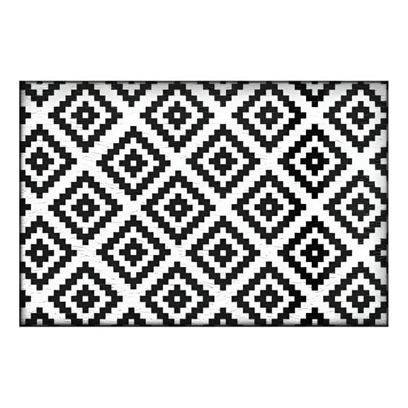 DERONA Waterproof Patio Rug Boho Geometric Indoor Outdoor Rugs Lightweight Plastic Straw Outdoor Carpet for RV Camping Deck Balcony Modern Porch Decor