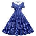 thumbnail image 1 of Dvprdro Robe de Bal pour Femme Invitée de Mariage Mode Vintage à Pois Imprimée Manches Courtes Ligne A Évasée Cocktail Fête Robe Midi, 1 of 5