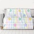 thumbnail image 5 of YFYANG Lightweight Warm Flannel Blanket, Colorful Plaid Floral Pattern Throw Blanket for Bed, Sofa, Travel, Camping, 80"x60", 5 of 7