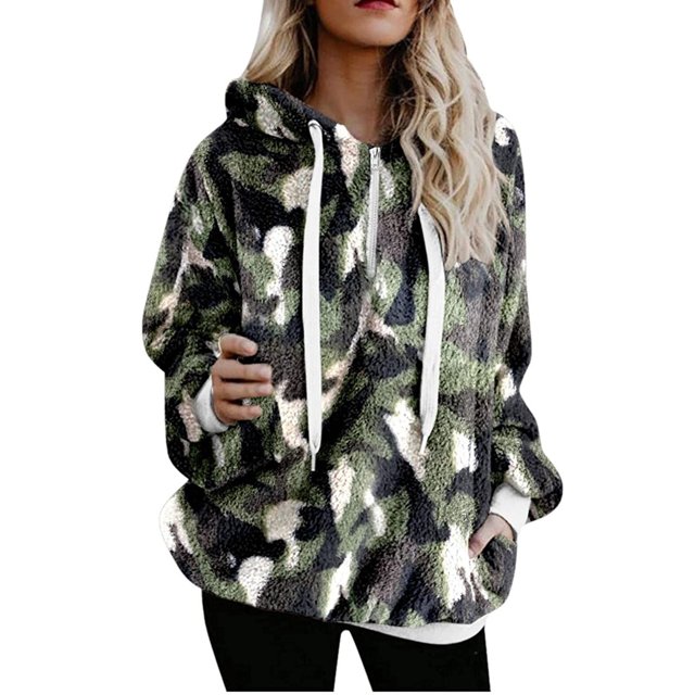 Sudaderas de forro polar borroso de gran tamaño para mujer con bolsillos Sudaderas con capucha de Sherpa atlético Jersey Outwear Fridja fhghd4851