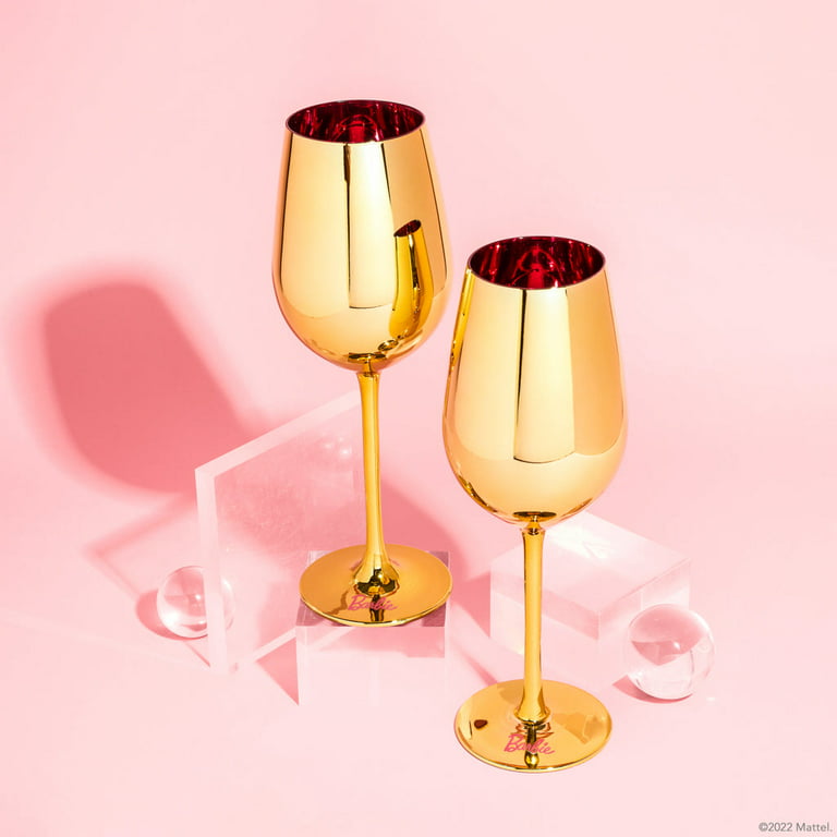 Barbie x Dragon Glassware Wine Glasses, Barbie Dreamhouse Collection, Gold  with Pink Interior Crystal Glass, Unique Gift for Wine Lovers, 17.5 oz