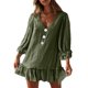 thumbnail image 1 of Vestido corto holgado con cuello en V para mujer de VISgogo, falda fruncida con manga de pulsera de empalme y decoración de botones de Color sólido para mujer de otoño VISgogo moda, 1 of 5