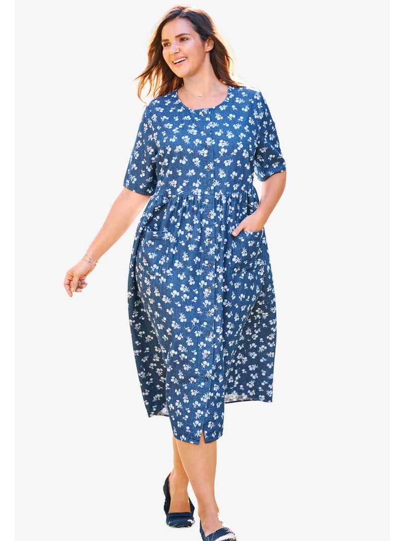 walmart denim dress plus size Homenesgenics Fall Dresses for Women Plus Size Womens Denim Dress Jean Solid Color Button Short Sleeved Lapel Casual Belt Pocket Shirt Dress Shift
