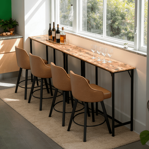 Zimtown 55" Long Bar Table Mid-Century Counter Height Pub Table for 4-8 People, Bar Height Table with Adjustable Feet for Kitchen Island, DIning Room, Bistro, Rustic Brown