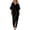 Black, variant on Rggeeun Womens Dress Solid Color Elegant Side Slit & Pleated Design 3/4 Sleeve V-Neck Knit Soft Breathable Fabric Loose Fit Ankle-Length For Summer Work Office Classic Playwear,Black,L