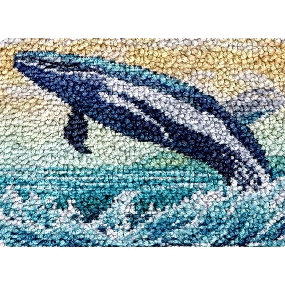 Sea Whale Jumping Latch Hook Rug kits Color Printed Crochet Yarn Needlework DIY Hooking Latch Kit Carpet Embroidery Rug Cover Mat for Christmas Chair Cushion Floor Decoration 60x40cm(3)