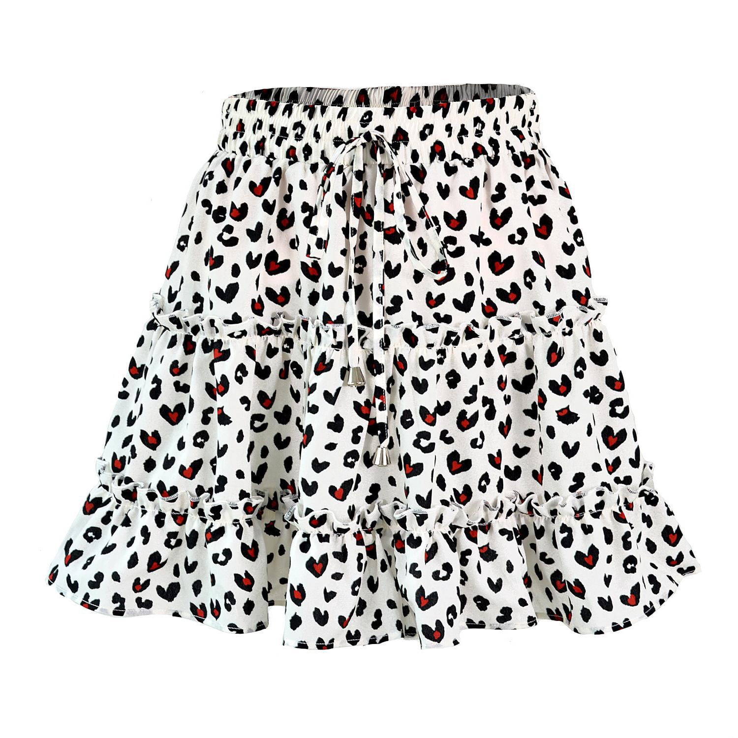 BAMAIA Women's Floral / Polka Dot Flared Mini Skater Skirt with Drawstring, 1 Count