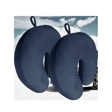 Bookishbunny 2 Pack Ultralight Micro Beads U Shaped Neck Pillow Travel Head Cervical Support Cushion Navy Blue