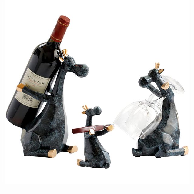 Estante para vino con escultura de alce de 3 uds., soporte para botella de vino de alce de resina, estatua multiusos para botella de vino de alce Kits de equipo de elaboración de vino Numero 3 Wosthever HA026630-03