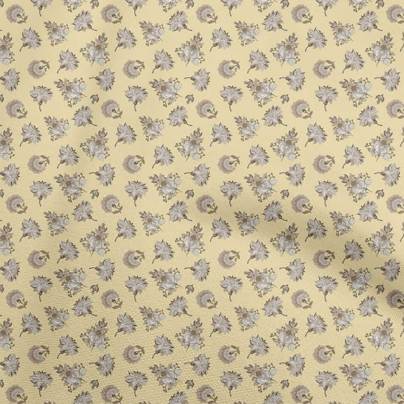 oneOone Viscose Chiffon Light Yellow Fabric Jacobean Floral Fabric For Sewing Printed Craft Fabric By The Yard 42 Inch Wide