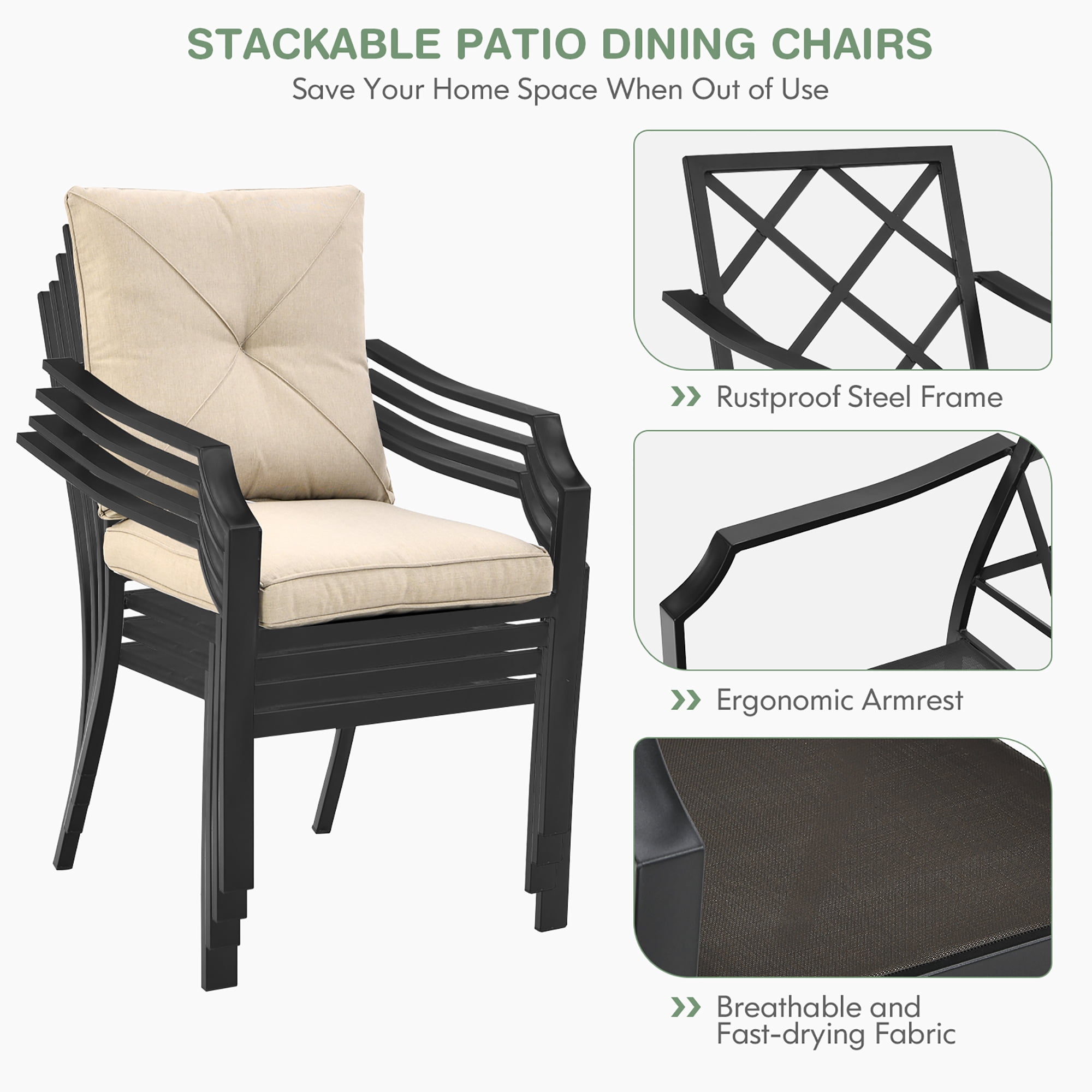Costway 5PCS Patio Dining Set Stack Chairs Cushioned Glass Table Umbrella Hole