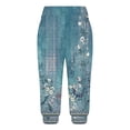 thumbnail image 4 of QQAMB Capris Pants for Women Elastic Waist Floral Print Straight Leg Cropped Pants Summer Casual Trousers Blue L, 4 of 5