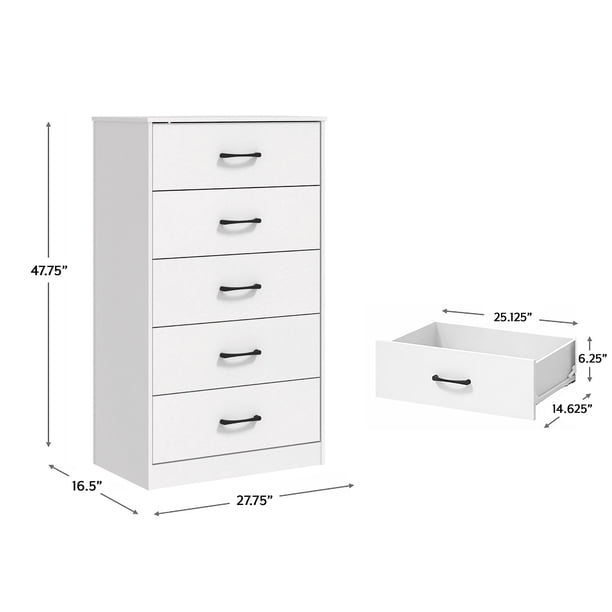 Mainstays Ardent 5 Drawer Dresser, White - Walmart Business Supplies