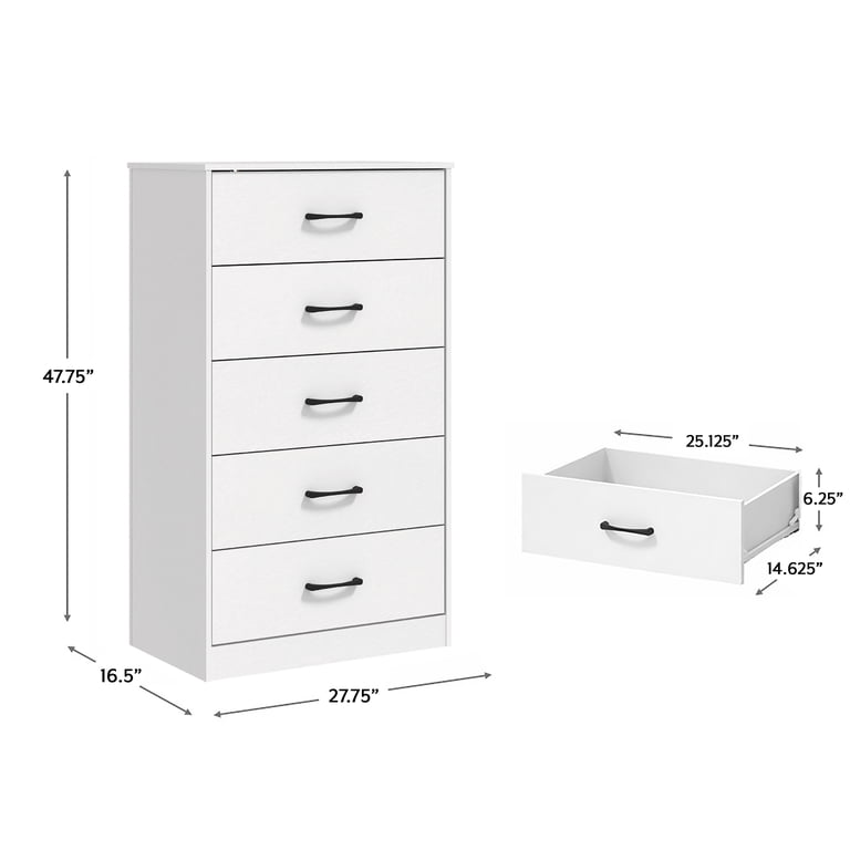 Mainstays Ardent 5 Drawer Dresser, White, Adult Unisex, Size: One Size