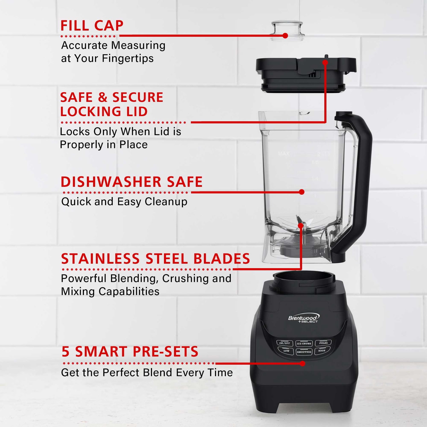 Brentwood Select 8.5-Cup 1,000-Watt Professional Smart Blender, Black, JBS-1000BK