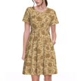 thumbnail image 1 of Easygdp Brown Flowers para Vestido Transpirable de Mujer, Vestido Suelto de Manga Corta con Pliegues y Bolsillos para el Verano, 1 of 6