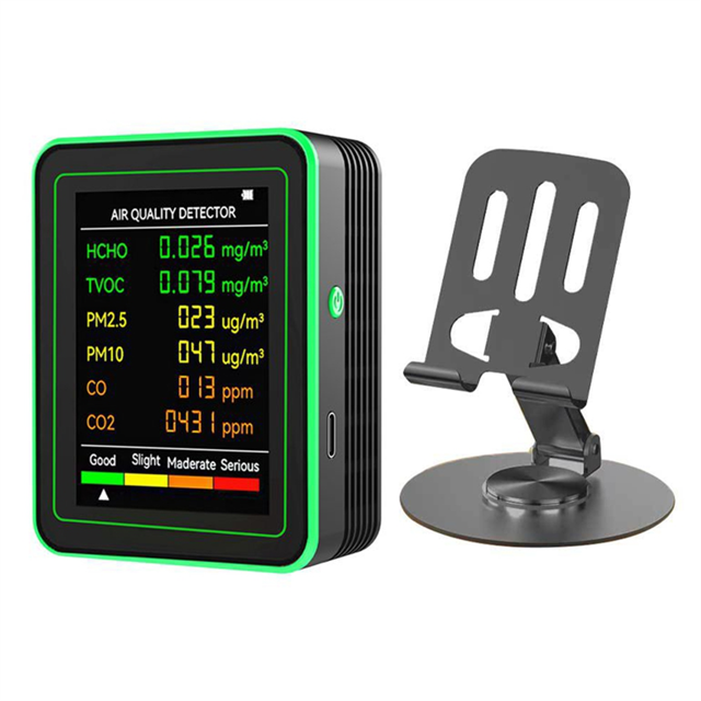 Monitor de Calidad del Aire Interior WiFi 6 en 1, Medidor de HCHO, TVOC, CO2, PM10 y PM2.5, Detector de Gases, Color Negro Inteligente.