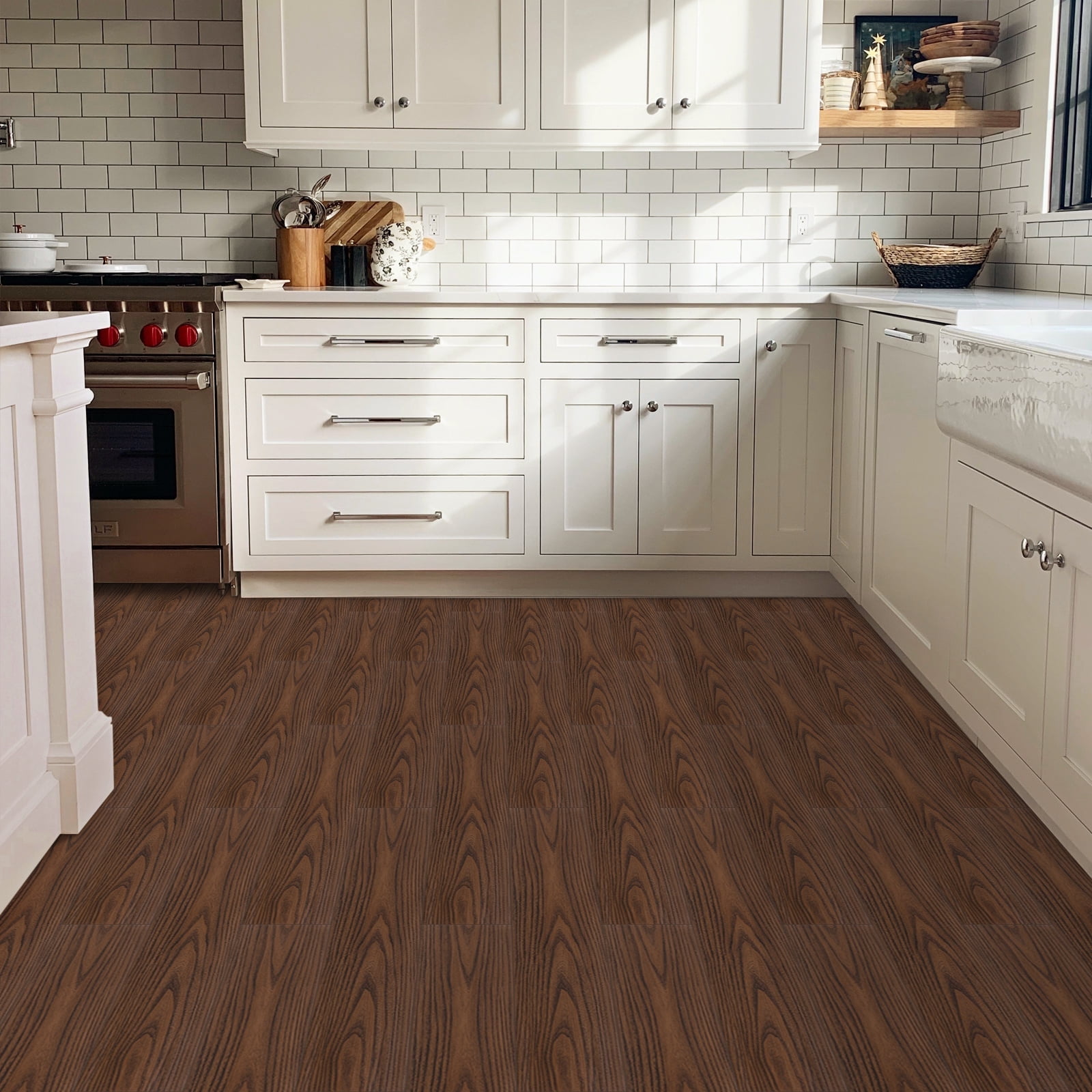 Lxcreat Peel and Stick Floor Tile 35-in x 6-in 10Pcs Vinyl Floor Tile Easy to Paste, Vinyl Flooring Plank Tile for Bedroom Living Room Kitchen
