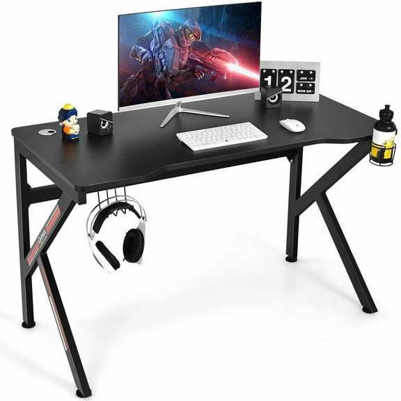 Gymax 48'' K-shaped Gaming Desk Computer Table with Cup Holder & Headphone Hook